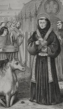 St Anthony of Padua, (1195-1231) wishing to demonstrate to a heretic...late 15th century (1877). Creator: Unknown