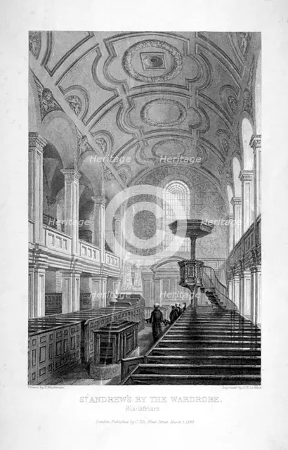 St Andrew by the Wardrobe, City of London, 1839.     Artist: John Le Keux