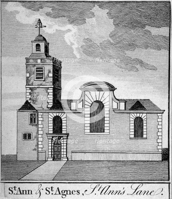 St Anne and St Agnes, Gresham Street, City of London, 1750.                           Artist: Anon