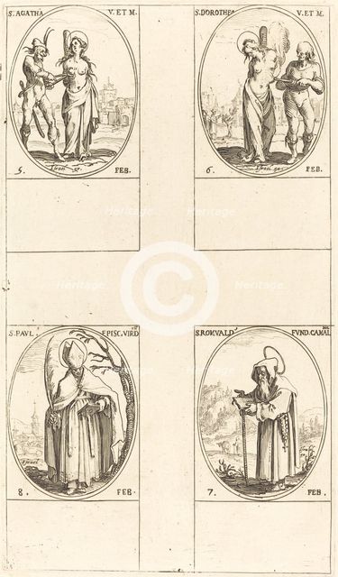 St. Agatha; St. Dorothy; St. Romuald of Ravenna; St. Paul, Bishop of Verdun. Creator: Jacques Callot.