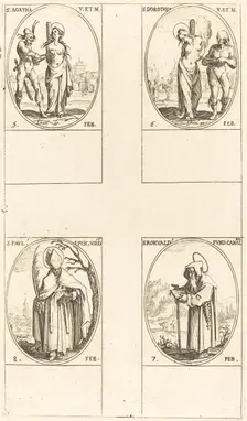 St. Agatha; St. Dorothy; St. Romuald of Ravenna; St. Paul, Bishop of Verdun. Creator: Jacques Callot