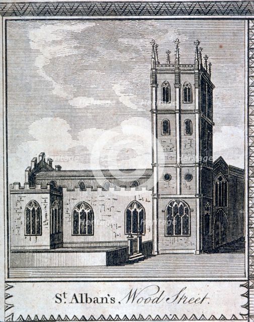 St Alban's Church, Wood Street, London, c1750. Artist: Anon