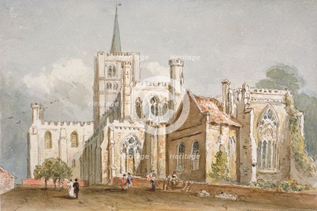 St Albans Cathedral, Hertfordshire, c1830. Artist: Anon