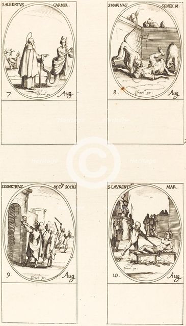 St. Albert of Sicliy, Carmelite; St. Marinus;St. Demetrius and Companions; St. Lauren. Creator: Jacques Callot.