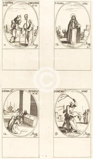 St. Alexander Carbonarius; St. Clare; St. Digna and Companions; St. Concordia. Creator: Jacques Callot.