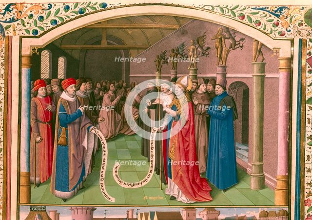 'St Augustin, Bishop of Hippo in discussion'. Artist: Unknown
