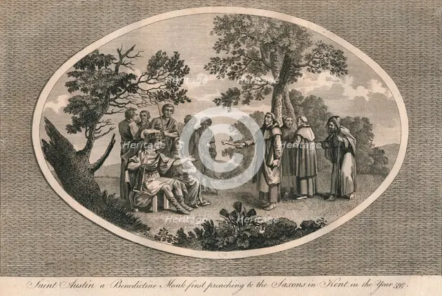 St Augustine, a Benedictine monk, first preaching to the Saxons in Kent, 597 (1793). Artist: Unknown.