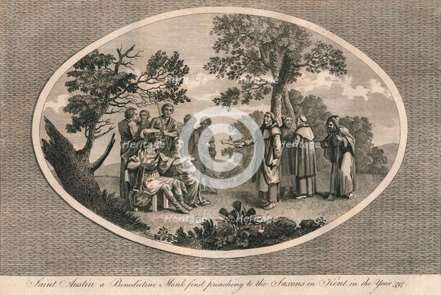 St Augustine, a Benedictine monk, first preaching to the Saxons in Kent, 597 (1793). Artist: Unknown.