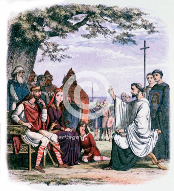 St Augustine preaching to King Ethelbert and Queen Bertha, 19th century. Artist: James William Edmund Doyle