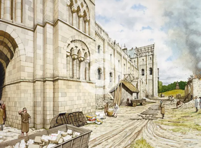 St Augustine's Abbey during construction, c11th century, (c1990-2010). Artist: Peter Urmston.