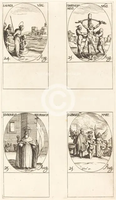 St. Aurea; St. Bartholomew; St. Louis; St. Genesius. Creator: Jacques Callot.