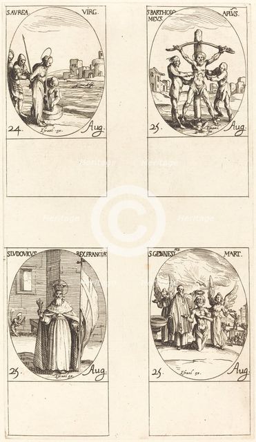 St. Aurea; St. Bartholomew; St. Louis; St. Genesius. Creator: Jacques Callot.