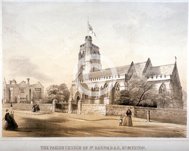St Barnabas' Church, Homerton, Hackney, London, c1850. Artist: CJ Greenwood