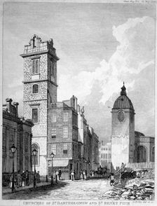 St Bartholomew-by-the-Exchange and St Benet Fink, City of London, 1840. Artist: George Hollis