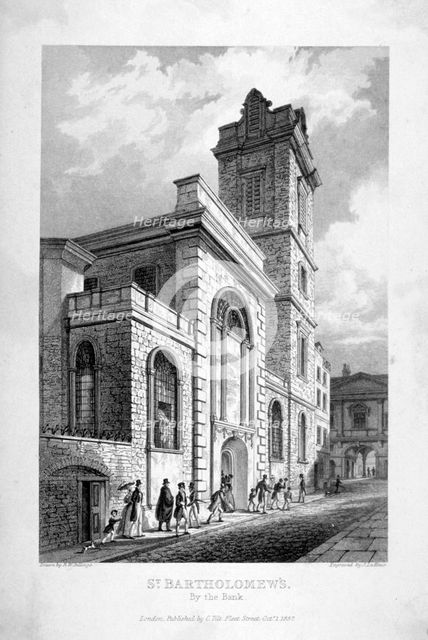 St Bartholomew-by-the-Exchange, City of London, 1837.  Artist: John Le Keux