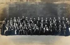 St Bartholomew's Hospital, London: group portrait in academic costume, c1908. Creator: Unknown