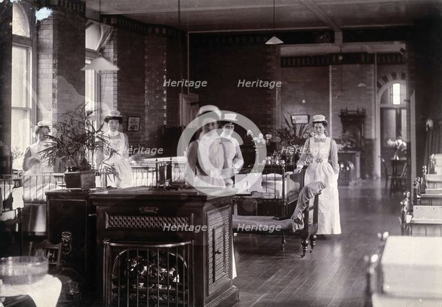 St Bartholomew's Hospital, London: nurses in a ward, c1908. Creator: Unknown.
