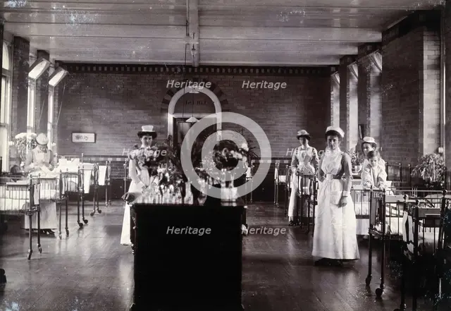 St Bartholomew's Hospital, London: nurses in a ward, c1908. Creator: Unknown.