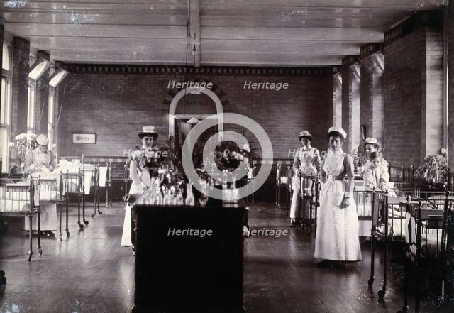 St Bartholomew's Hospital, London: nurses in a ward, c1908. Creator: Unknown.