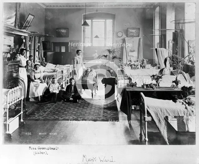 St Bartholomew's Hospital, London: patients and nurses in Mark ward, c1908. Creator: Unknown.