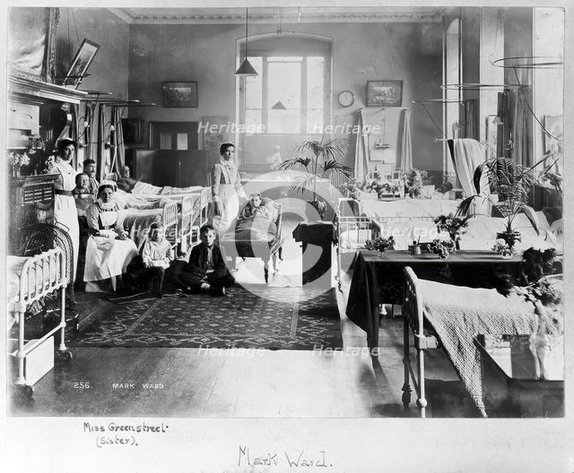 St Bartholomew's Hospital, London: patients and nurses in Mark ward, c1908. Creator: Unknown.