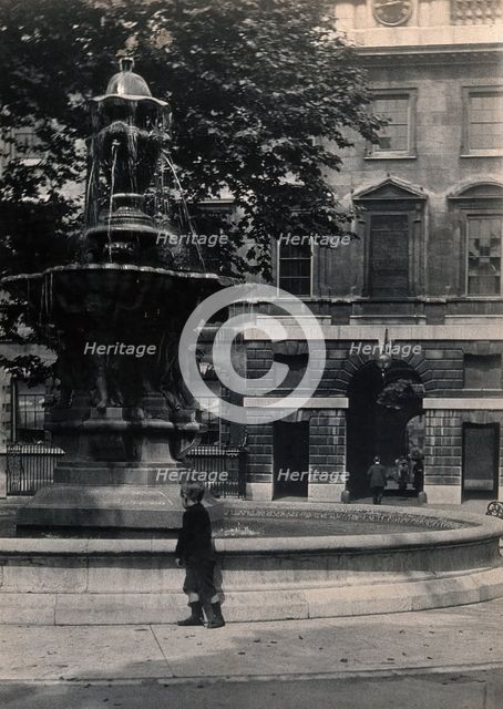 St Bartholomew's Hospital, London: the fountain in the centre of the courtyard with a small... Creator: Unknown.