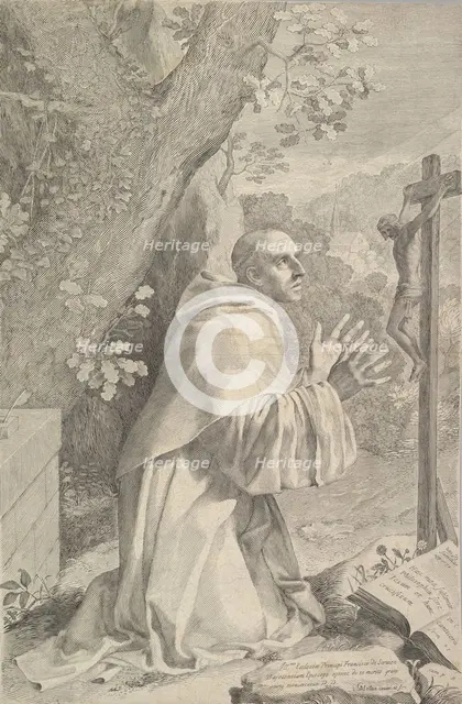 St. Bernard Kneeling Before a Crucifix, ca. 1655. Creator: Claude Mellan.