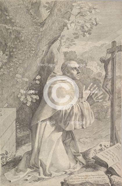 St. Bernard Kneeling Before a Crucifix, ca. 1655. Creator: Claude Mellan.