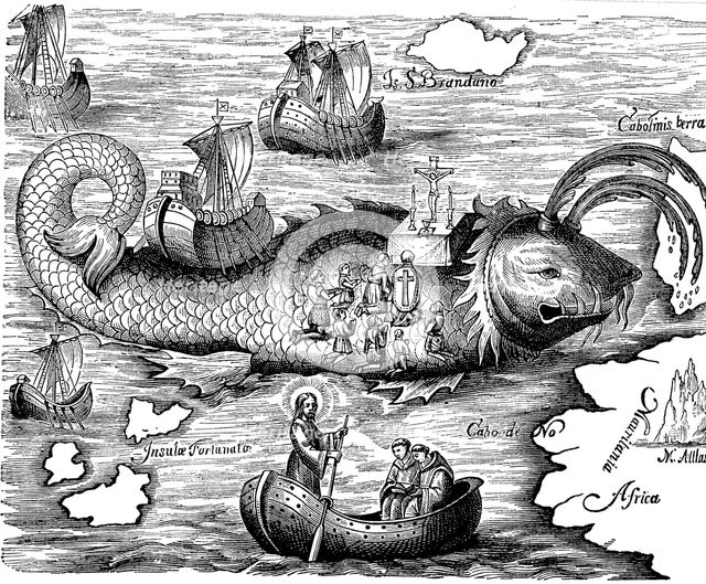 St Brandan hown on his 7-year voyage to find Isle of St Brandon of Land of Saints. Artist: Unknown