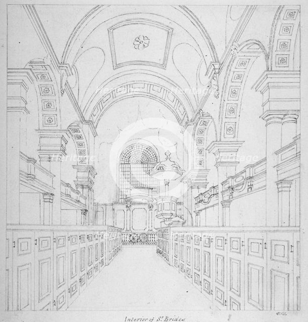 St Bride's Church, Fleet Street, City of London, 1815. Artist: Valentine Davis