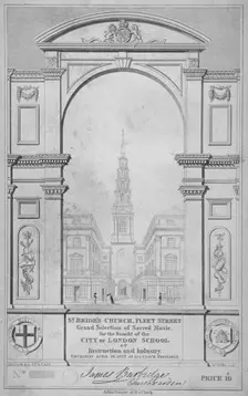 St Bride's Church, Fleet Street, City of London, 1827. Artist: W Wallis