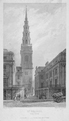 St Bride's Church, Fleet Street, City of London, 1839. Artist: John Le Keux