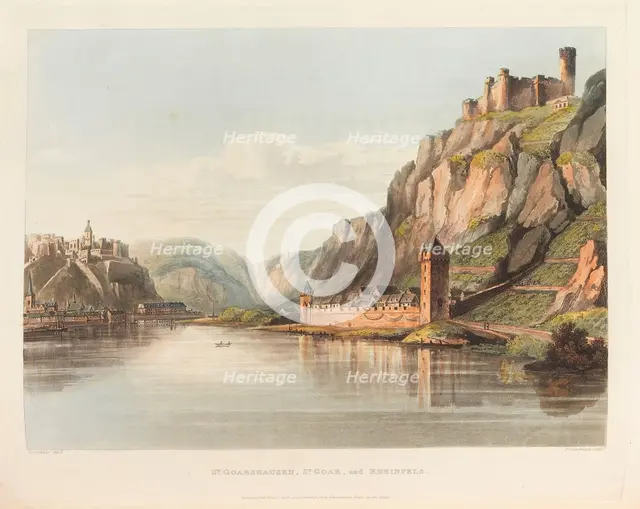 St. Goarshausen, St. Goar and Rheinfels. From: A Picturesque Tour along the Rhine, 1820. Creator: Schütz, Christian Georg, the Younger (1758-1823).