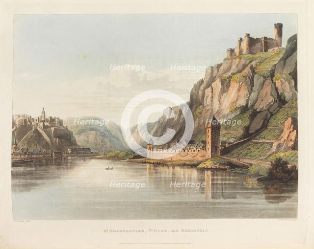 St. Goarshausen, St. Goar and Rheinfels. From: A Picturesque Tour along the Rhine, 1820. Creator: Schütz, Christian Georg, the Younger (1758-1823).