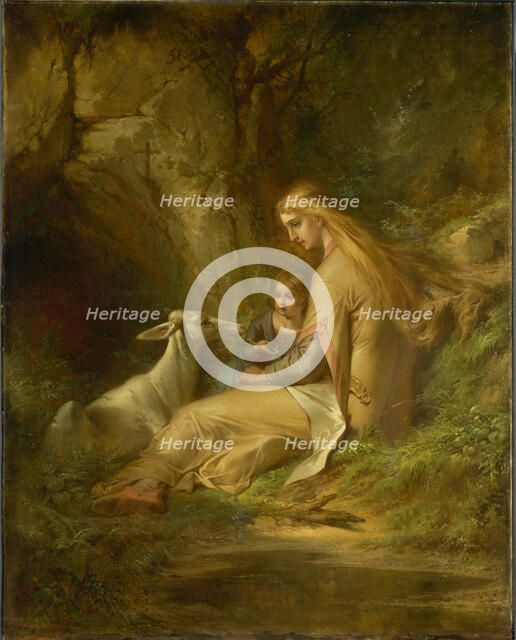 St. Genevieve of Brabant in the Forest, 1860s. Creator: George Frederick Bensell.