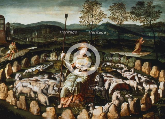 'St Genevieve gardant ses moutons' ('St Genevieve watching her Flock'), 16th century. Artist: Anon