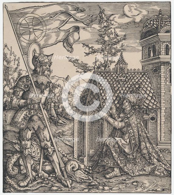 St George as the Emperor's Patron Saint, from The Habsburg Saints (Ima..., ca.1516-18, printed 1799. Creator: Hans Springinklee.