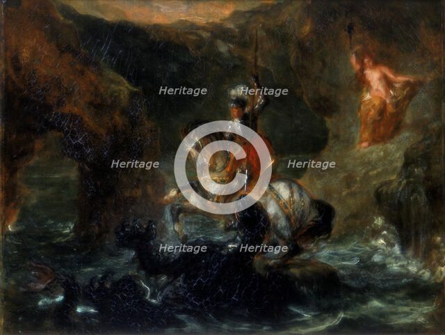'St George Fighting the Dragon or Perseus Delivering Andromeda', 1847. Artist: Eugène Delacroix