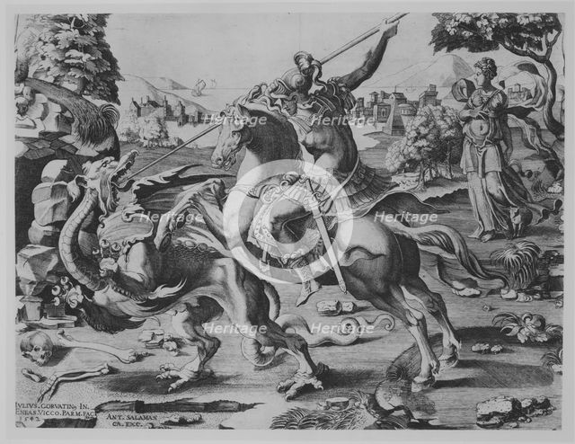 St George Killing the Dragon, 1542. Creator: Enea Vico.