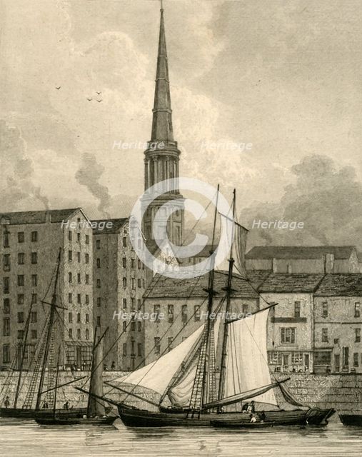 'St. George's Church from the Docks, Liverpool', c1830. Creator: Edward Francis Finden.