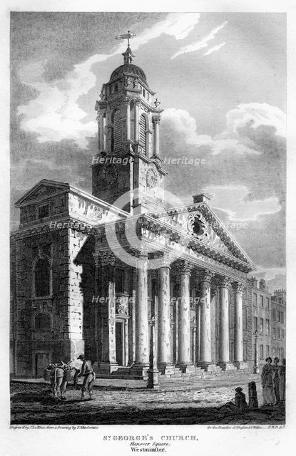 St George's Church, Hanover Square, Westminster, London, 1810.Artist: John Le Keux