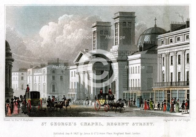 St George's Chapel, Regent Street, Westminster, London, 1827.Artist: J Tingle