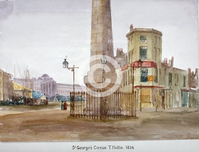 St George's Circus, Southwark, London, 1834. Artist: Thomas Hollis