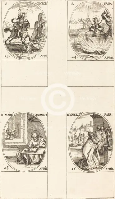 St. George; St. Sabas; St. Mark, Evangelist; St. Marcellin. Creator: Jacques Callot.