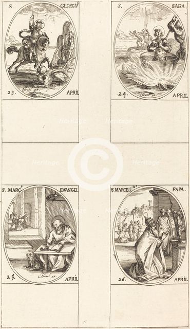 St. George; St. Sabas; St. Mark, Evangelist; St. Marcellin. Creator: Jacques Callot.