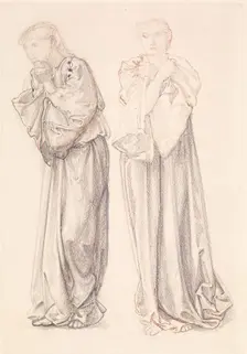 St George Series - Two Studies of Female Attendants for The Princess draws the fatal Lot 1865-66. Creator: Sir Edward Coley Burne-Jones