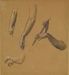 St George Series - Four Studies of Arms and Hands for The Return of St George and..., 1865-66. Creator: Sir Edward Coley Burne-Jones