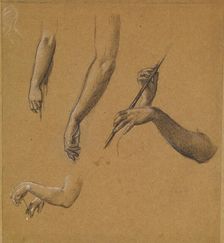 St George Series - Four Studies of Arms and Hands for The Return of St George and..., 1865-66. Creator: Sir Edward Coley Burne-Jones