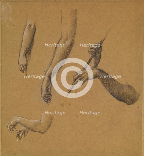 St George Series - Four Studies of Arms and Hands for 'The Return of St George and..., 1865-66. Creator: Sir Edward Coley Burne-Jones.