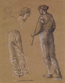 St George Series - Studies of Female Attendant scattering Flowers for The Return of St..., 1865-66. Creator: Sir Edward Coley Burne-Jones